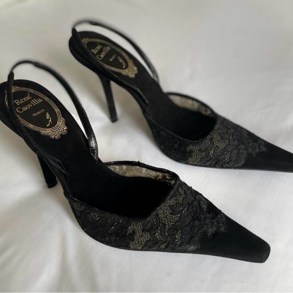 Rene Caovilla Shoes - Rene Caovilla Black Lace Women's Heels